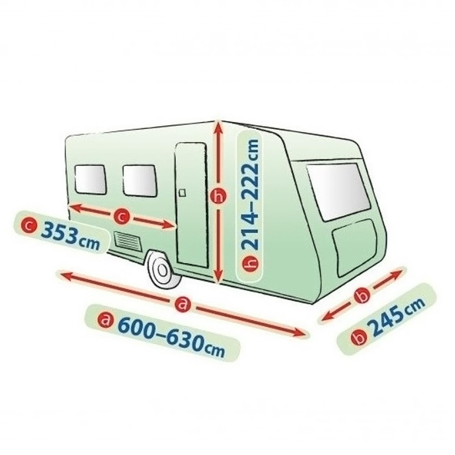 Abdeckplane für Wohnwagen Caravan 630EF mit Tür vorne | L. 245 cm | L. 630 cm | H. 222 cm | wasserdicht | atmungsaktiv | Schutz vor UV-Strahlen, Wind, Regen, Schnee, Staub, Kot