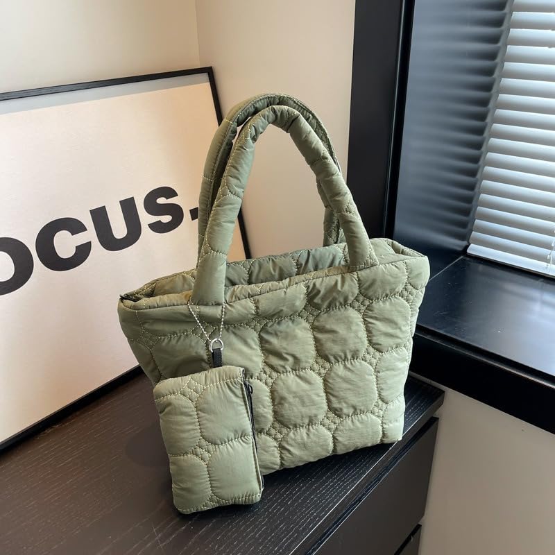 Image of Quilted Tote Bag for Women Small Puffer Purse Quilted Nylon Padding Handbag with Wallet
