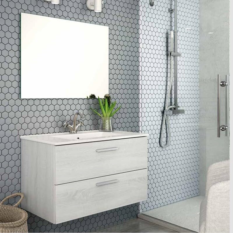 Aquore Mueble de Baño Suspendido con 2 Cajones, Mallorca, Incluye Lavabo Cerámico | Conjunto de Baño Mallorca Suspendido (Hibernian, 100 x 45 x 48 cm)