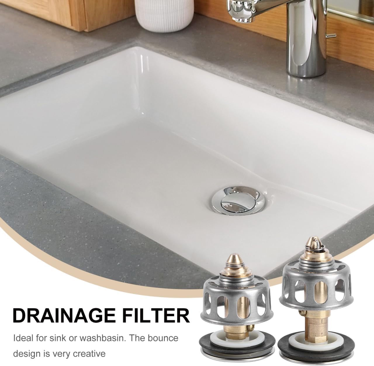 Balacoo 4 Pack Pop Up Bathroom Sink Drain Stopper, Universal Core Basin Plug with Hair Catcher Strainer, Stainless Steel Filter for Washbasin
