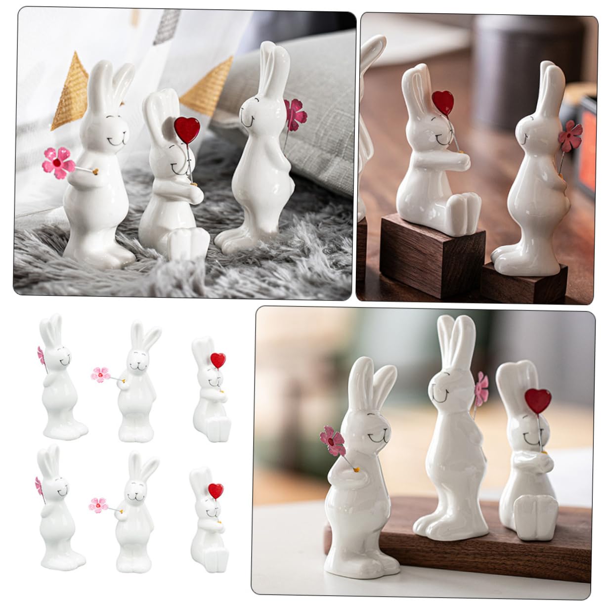 Cabilock 6pièces Décoration De Table Forme De Lapin Statue Décorative Céramique Accessoire De Photographie pour Maison Et Bureau