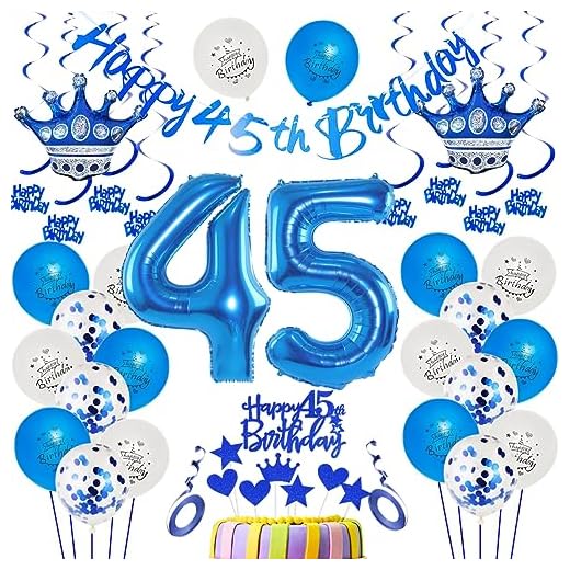 45 - Globos decorativos para cumpleaños (45 años), diseño de 45 años, color azul