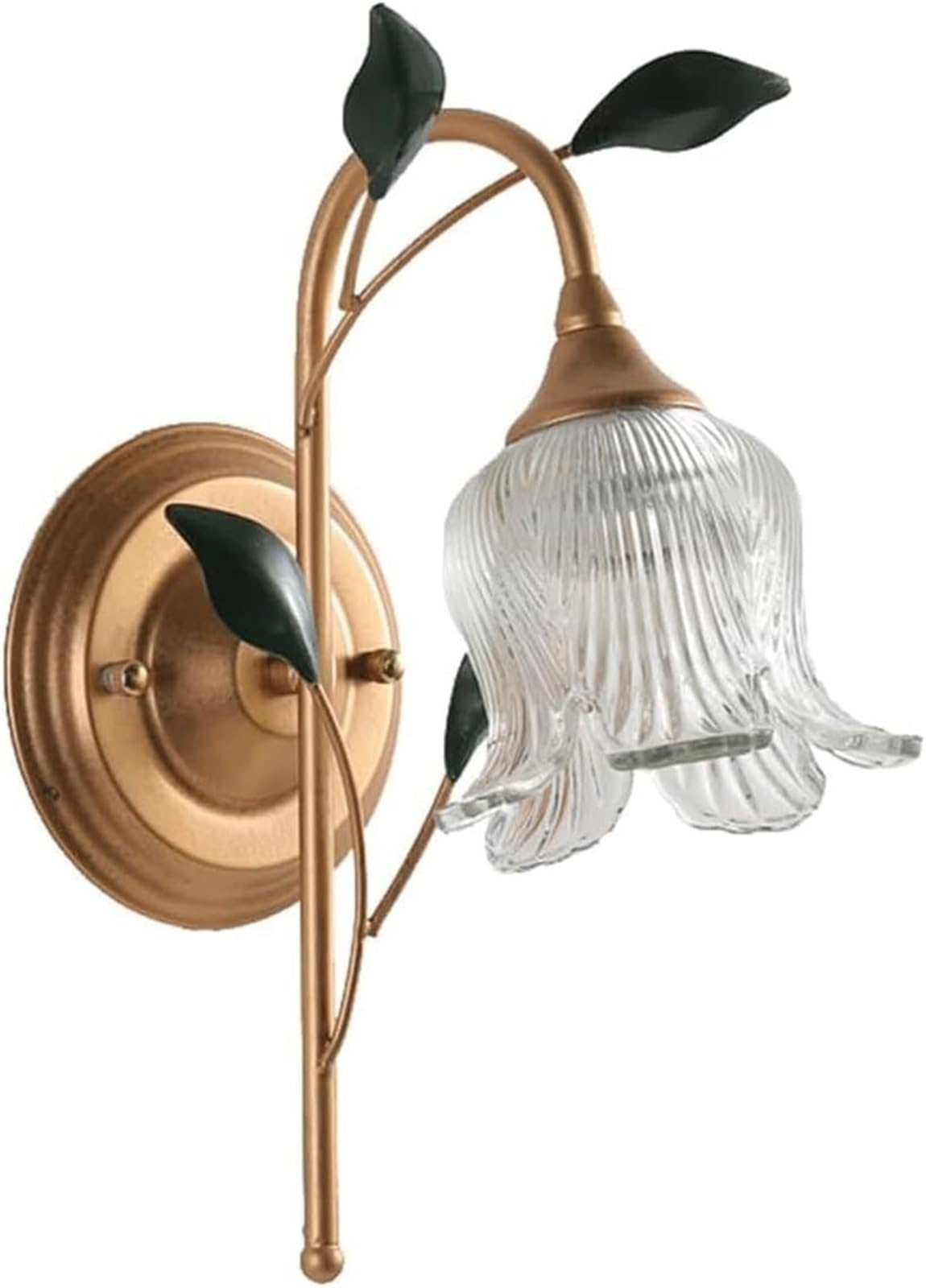 HPTHLY Vintage Gold Farmhouse Wall Lamp With Floral Design, Hardwired Glass Lampshade Wall Sconce For Hallway, French Style Bedroom Bedside, Living Room, Kitchen Inter