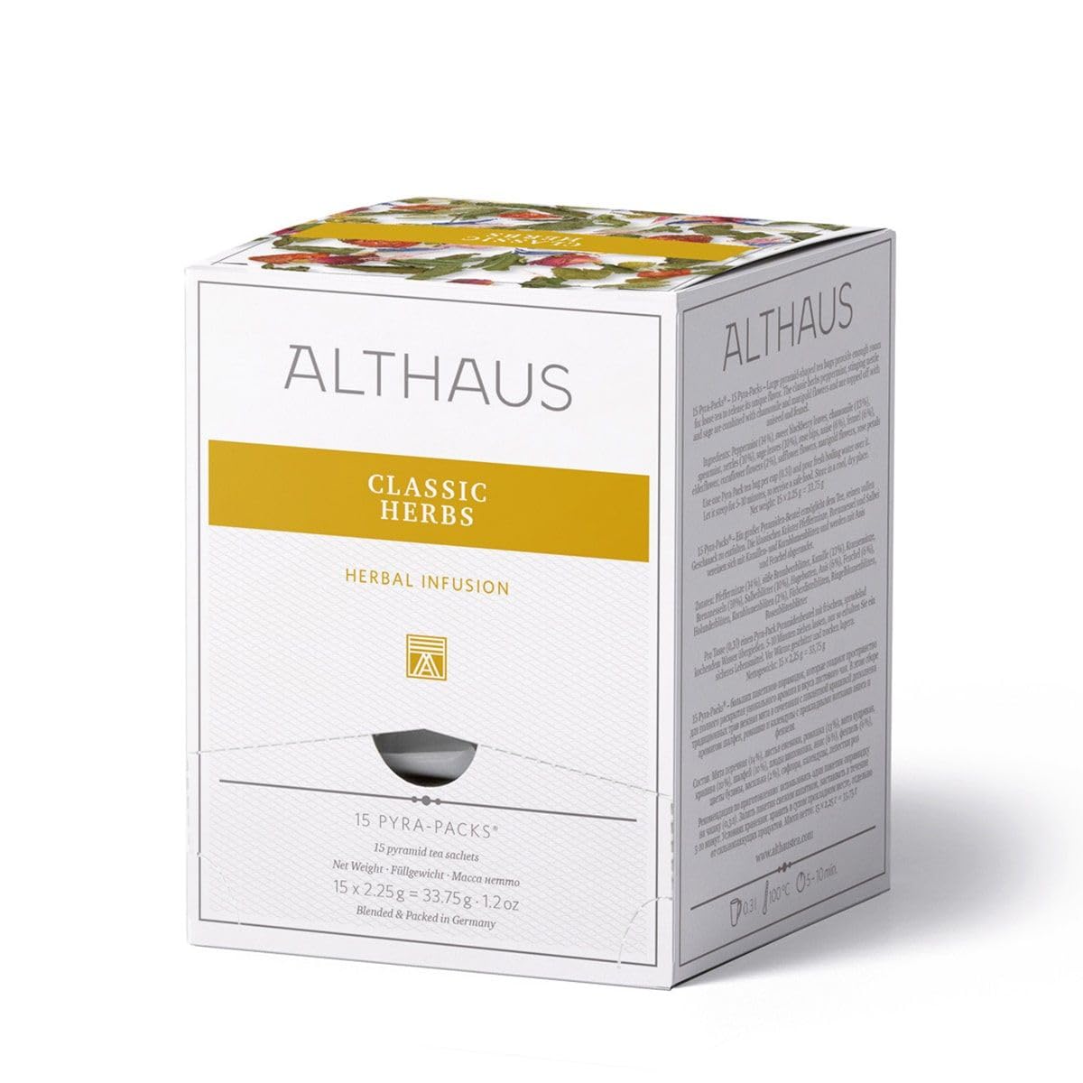 6 Packungen ALTHAUS Classic Herbs Kräutertee, Pfefferminze-Kamille-Salbei, Koffeinfrei, je 15 Pyramidenbeutel à 2,25 g