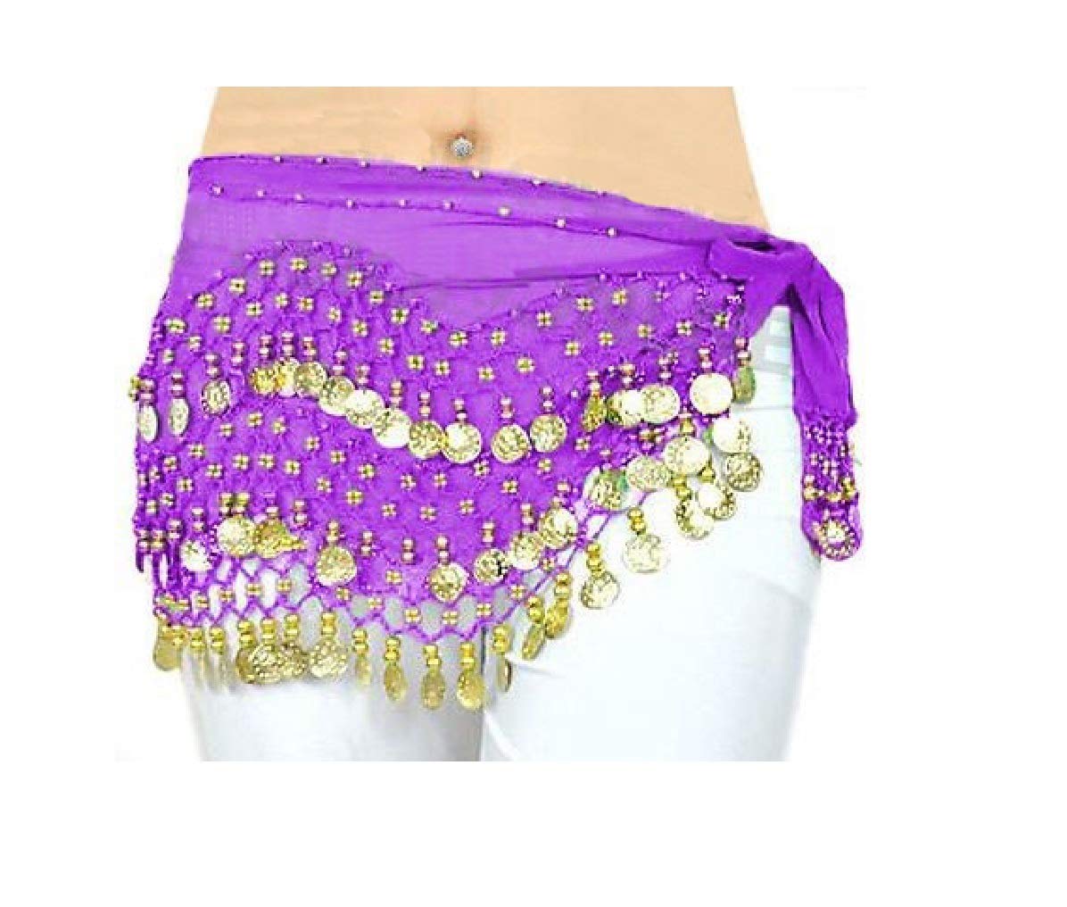 3 Rows Purple Belly Dance Hip Scarf Wrap Belt Dancer Skirt Costume Coins Uk (Purple)