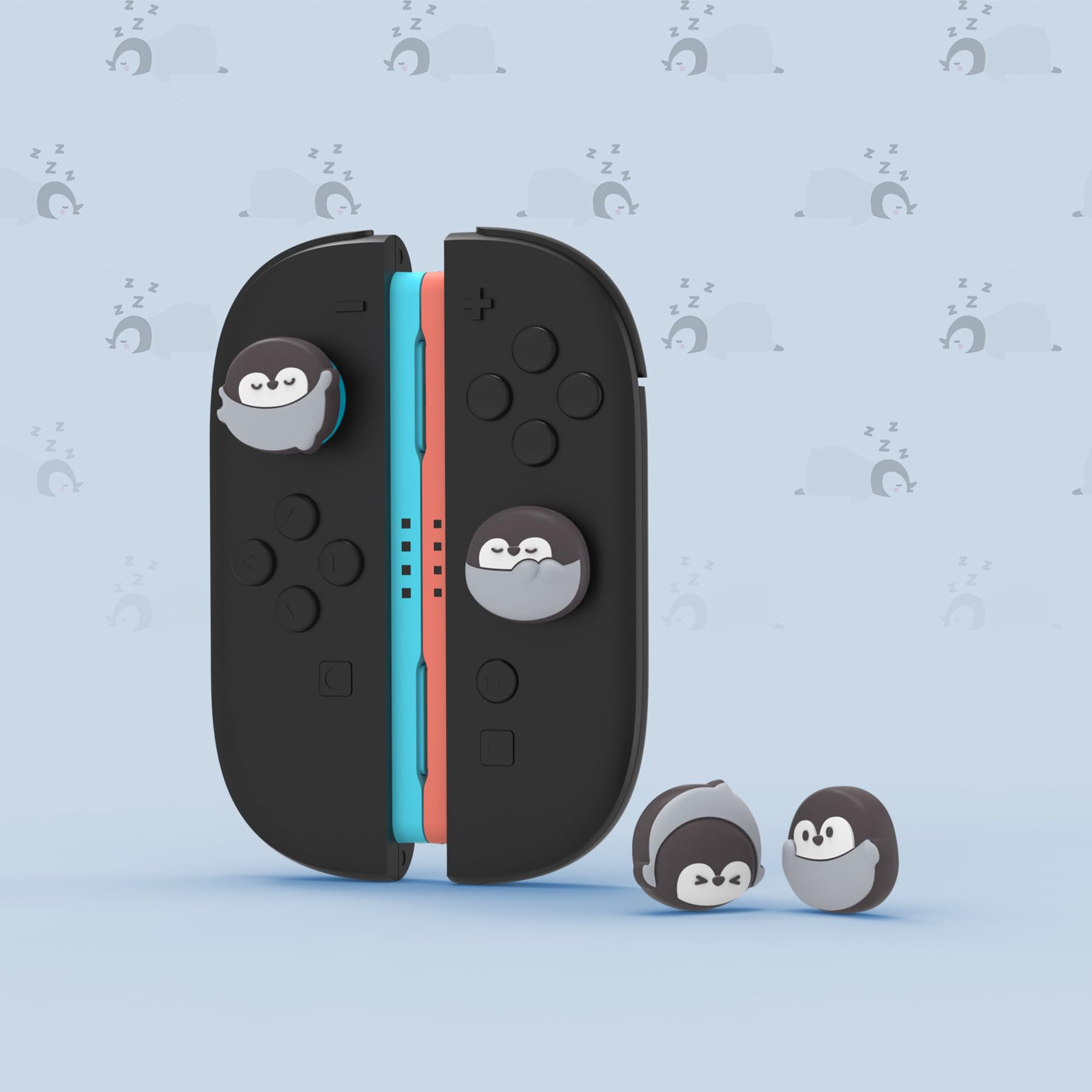 PlayVital 4 Piezas de Agarres para el Pulgar para Nintendo Switch 2 2025, Kawaii Tapas de Silicona para Joysticks de Joycon, Protector para Joystick, Accesorios para Switch 2 (Pingüino Adorable)