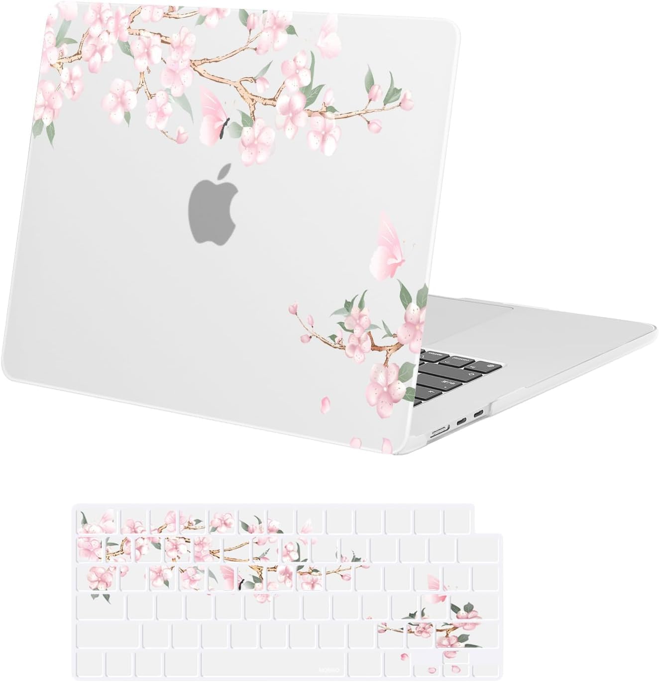 MOSISO Compatible with MacBook Air 15 inch Case 2025 2024 2023 Release M4 A3241 M3 A3114 M2 A2941 with Touch ID, Protective Plastic Hard Shell Case&Keyboard Cover, Spring Peach Floral
