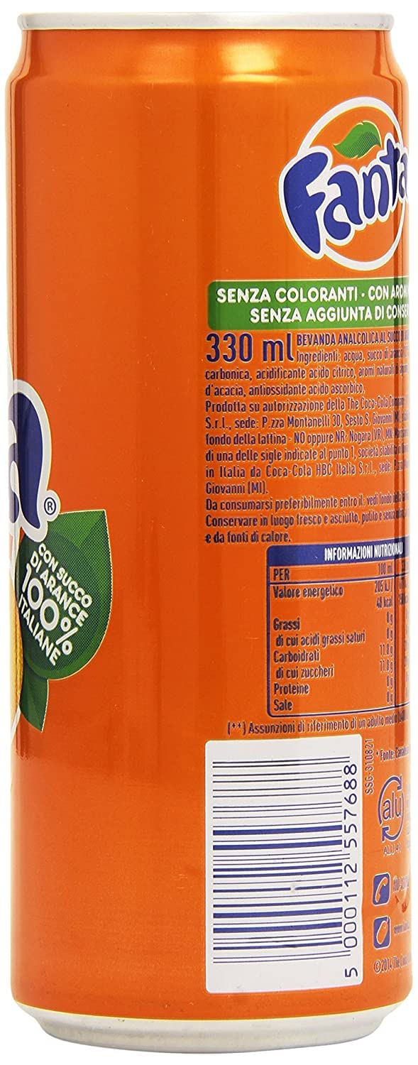 48 botes de limonada naranja de Fanta 330 ml 100% naranjas italianas