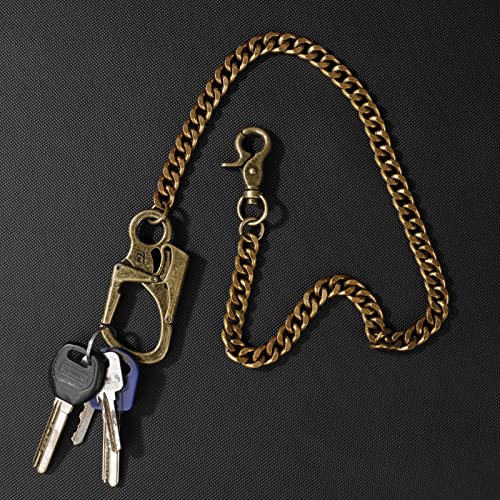 Ahiller Biker Wallet Chain, Heavy Duty Pocket Chain with Lockable Carabiner, Men Chains for Keys, Jeans, Pants, Purse and Handbag (QK-Brass-2PCS)