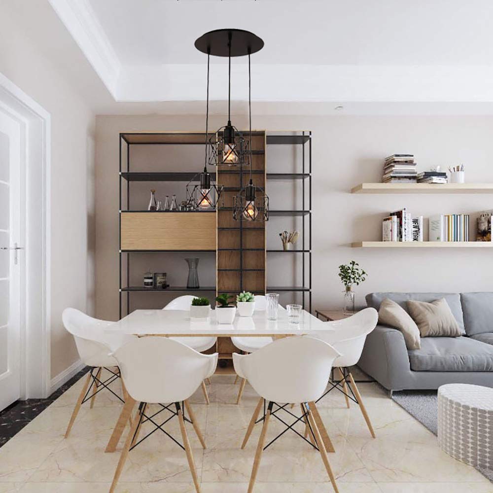 Lampadario Industriale Vintage 2 Pezzi - Sospensione A Gabbia Metallica E27, Nero, Per Interni