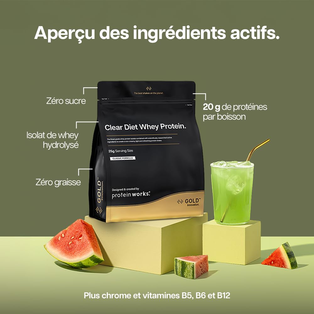 Protein Works | Clear Diet Whey Protein - Gold, Cerise Et Pomme, 1kg | Isolat de Whey Hydrolysé, Poudre de Whey, Ultra Pur, Vitamines B6 & B12, Boisson Protéinée Rafraîchissante, 40 Portions