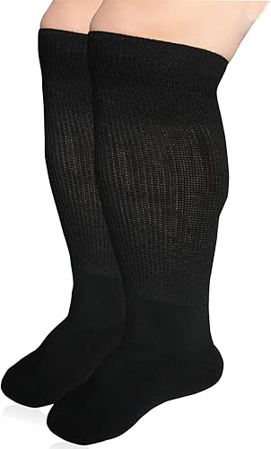 Calcetines diabéticos extra anchos para linfedema, calcetines bariátricos no vinculantes hasta la rodilla para edema hinchado, pies fundidos,