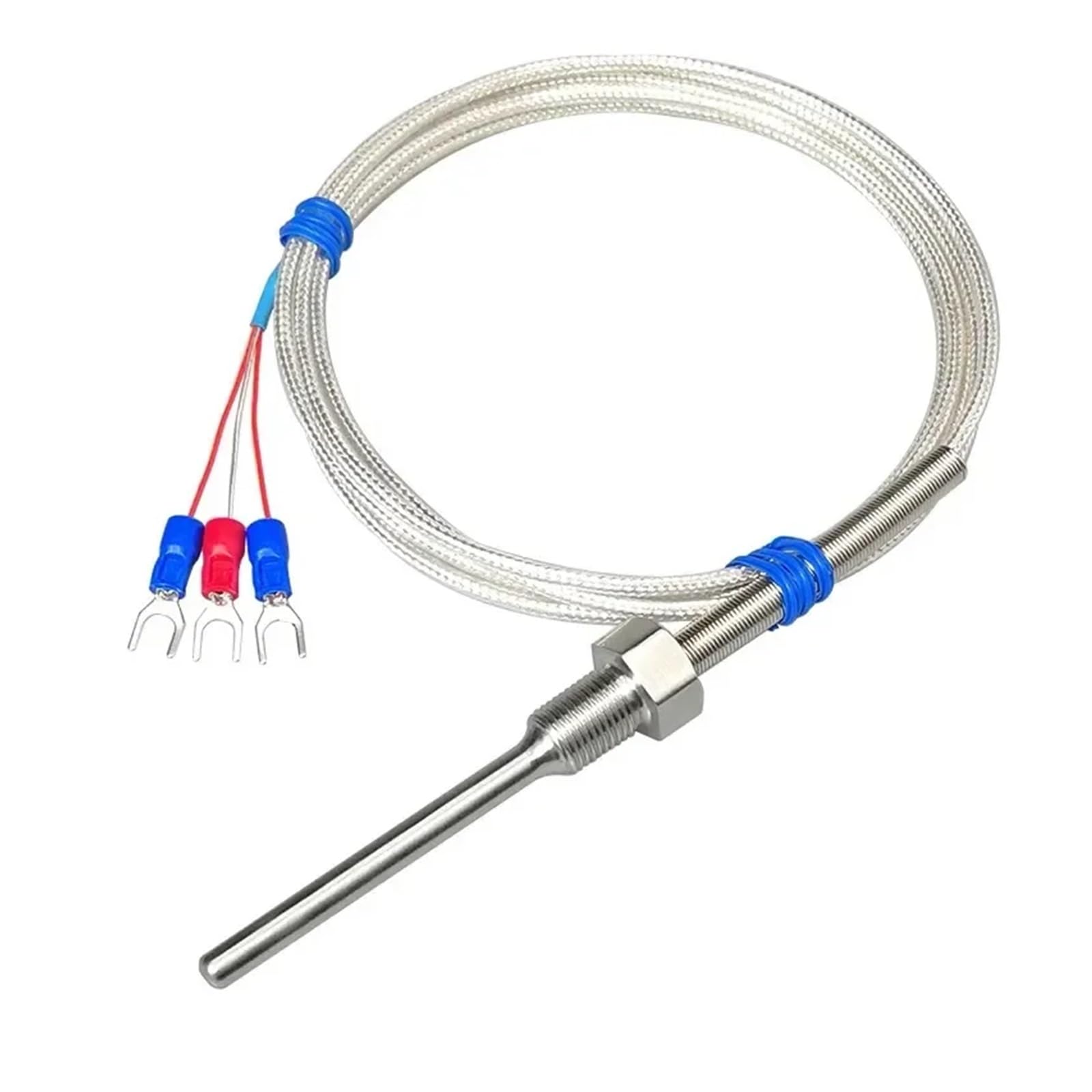 Sensor de temperatura PT100 resistente al agua, sonda RTD, Detector resistencia alta precisión roscado Industrial, línea PTFE(PT1000-PT1-8 -30mm)
