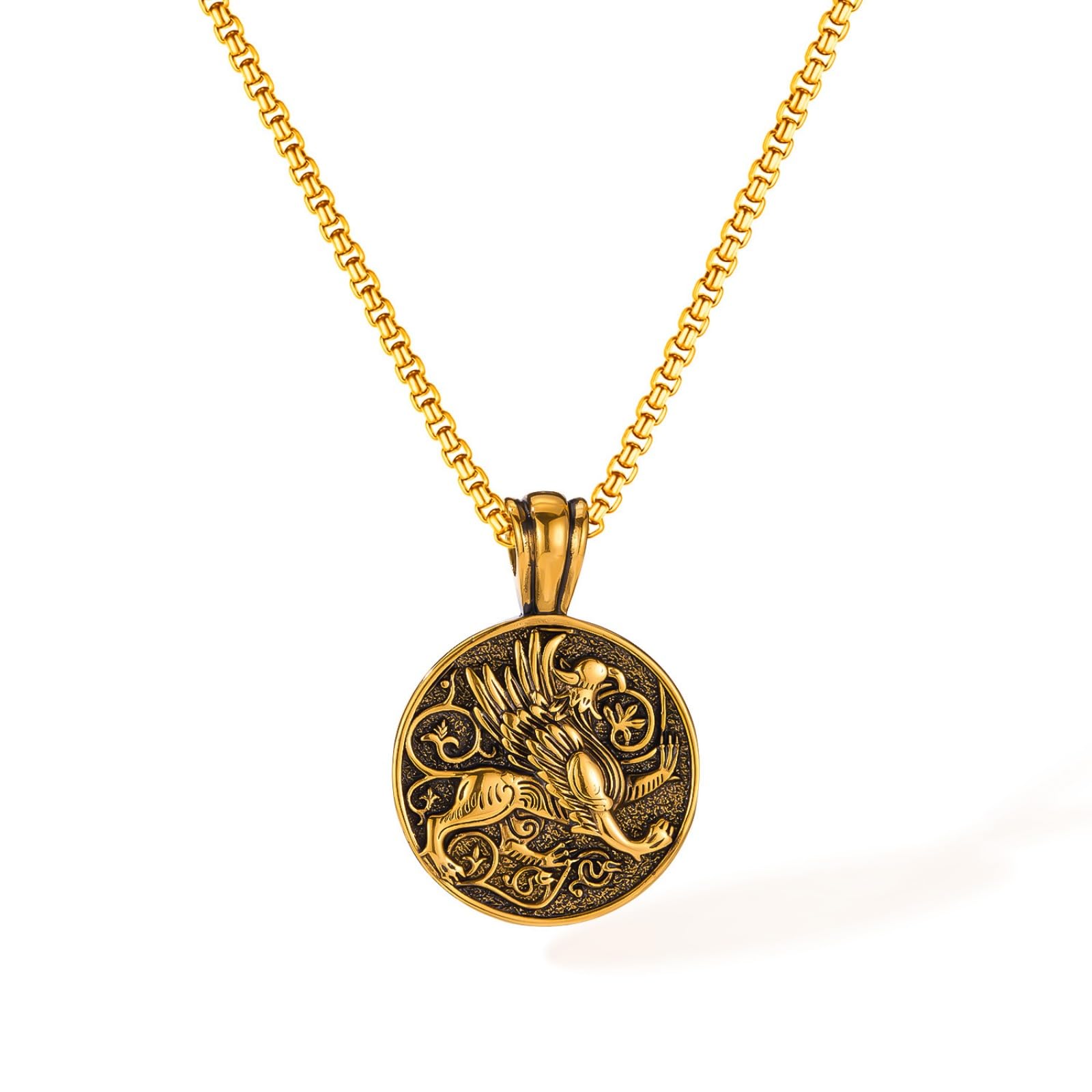 Collier médaillon Griffin anti-allergie homme pendentif acier inoxydable