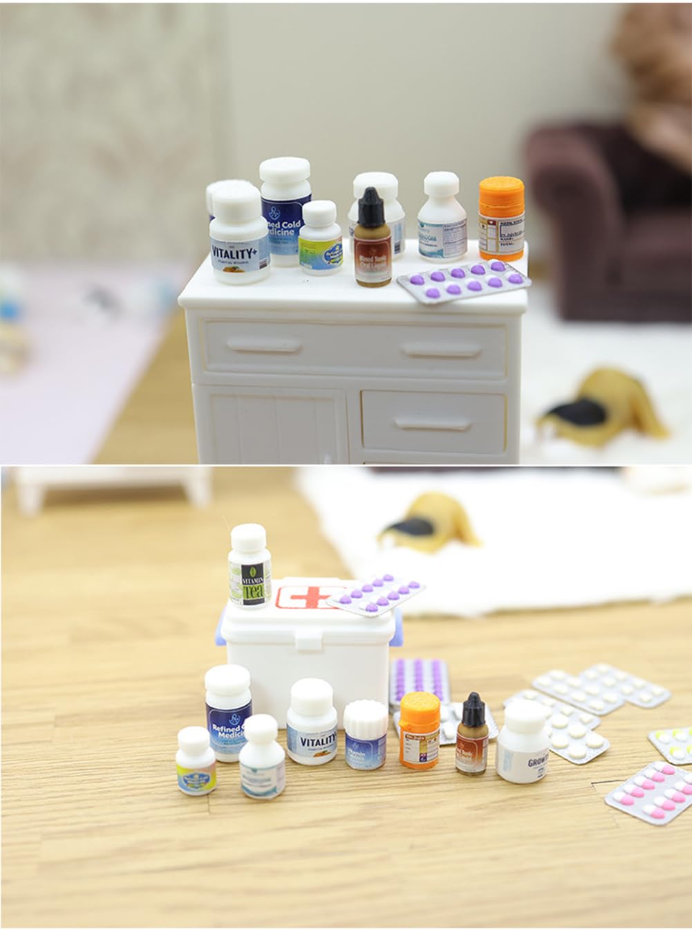 9 szt. miniaturowe butelki na leki do domku dla lalek w skali 1 12 mini butelka na pigułki model mini rekwizyty apteczne akcesoria do domu dla lalek dekoracja sceny medycznej