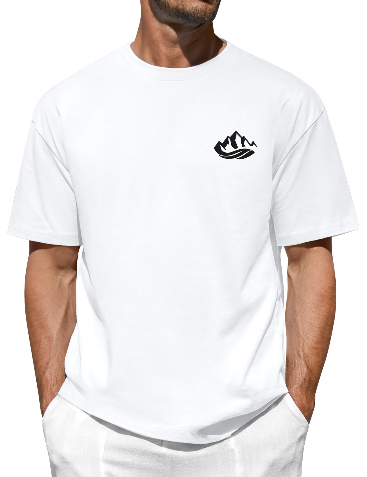 TOMEEK Sommer Oversize T Shirt Herren Kurzarm Locker Baumwolle Tshirt Rundhals Casual Berge Drucken Mode Classic Tops Streetwear Sport Männer Oberteile