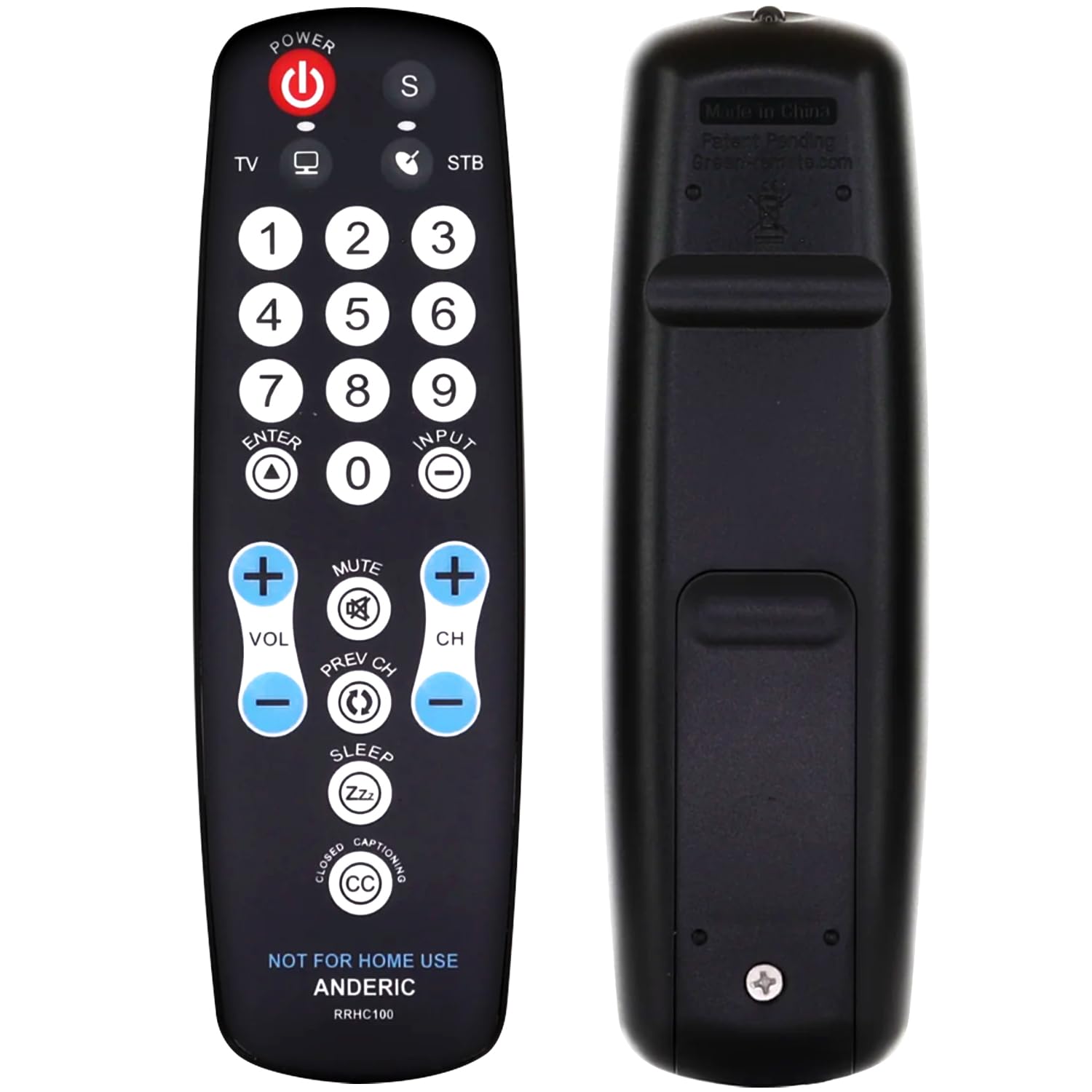 Anderic EzWipe Universal TV Remote Control - 1-Device - TV Only - for Hospitality, Hotels, Motels, Commercial TVs - Clean Wipeable Membrane Surface - RRHC100