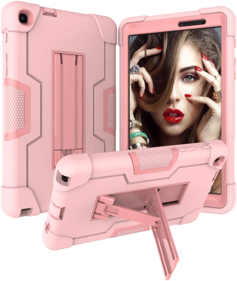 iChicTec Case for Samsung Galaxy Tab A 8.0 2019 with S Pen P200/P205 Built-in Kickstand 3-Layer Hybrid Shockproof Rugged Cover Protective Case, Rose Gold