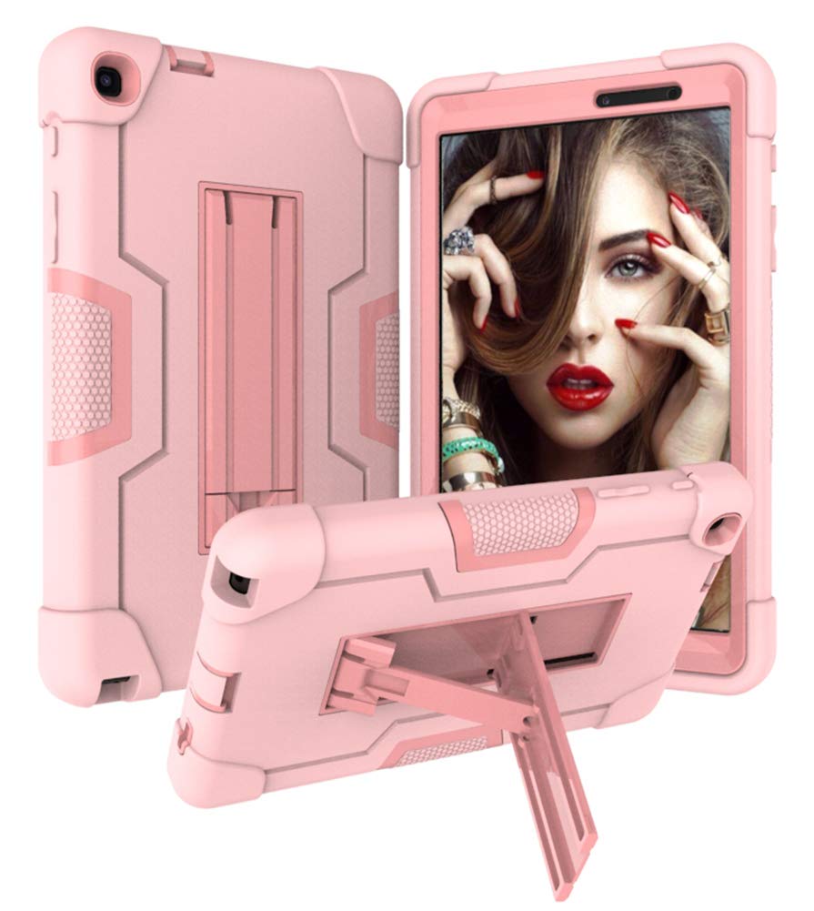 iChicTec Case for Samsung Galaxy Tab A 8.0 2019 with S Pen P200/P205 Built-in Kickstand 3-Layer Hybrid Shockproof Rugged Cover Protective Case, Rose Gold