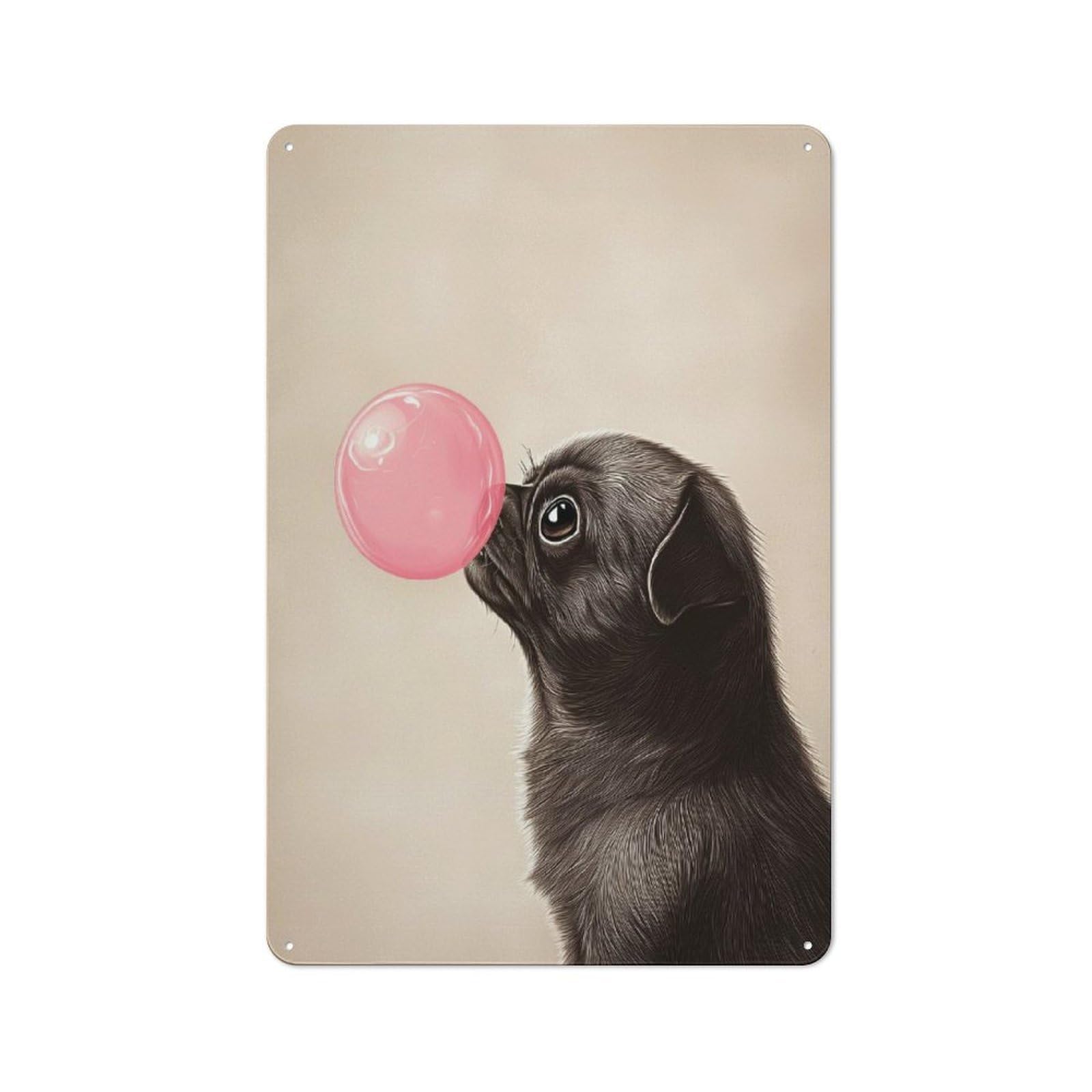 Vintage Pug Blowing Bubble Gum Tin Sign 30x20cm, Shed Wall Plaque for Garage, Workshop, Shed Or Utility Room