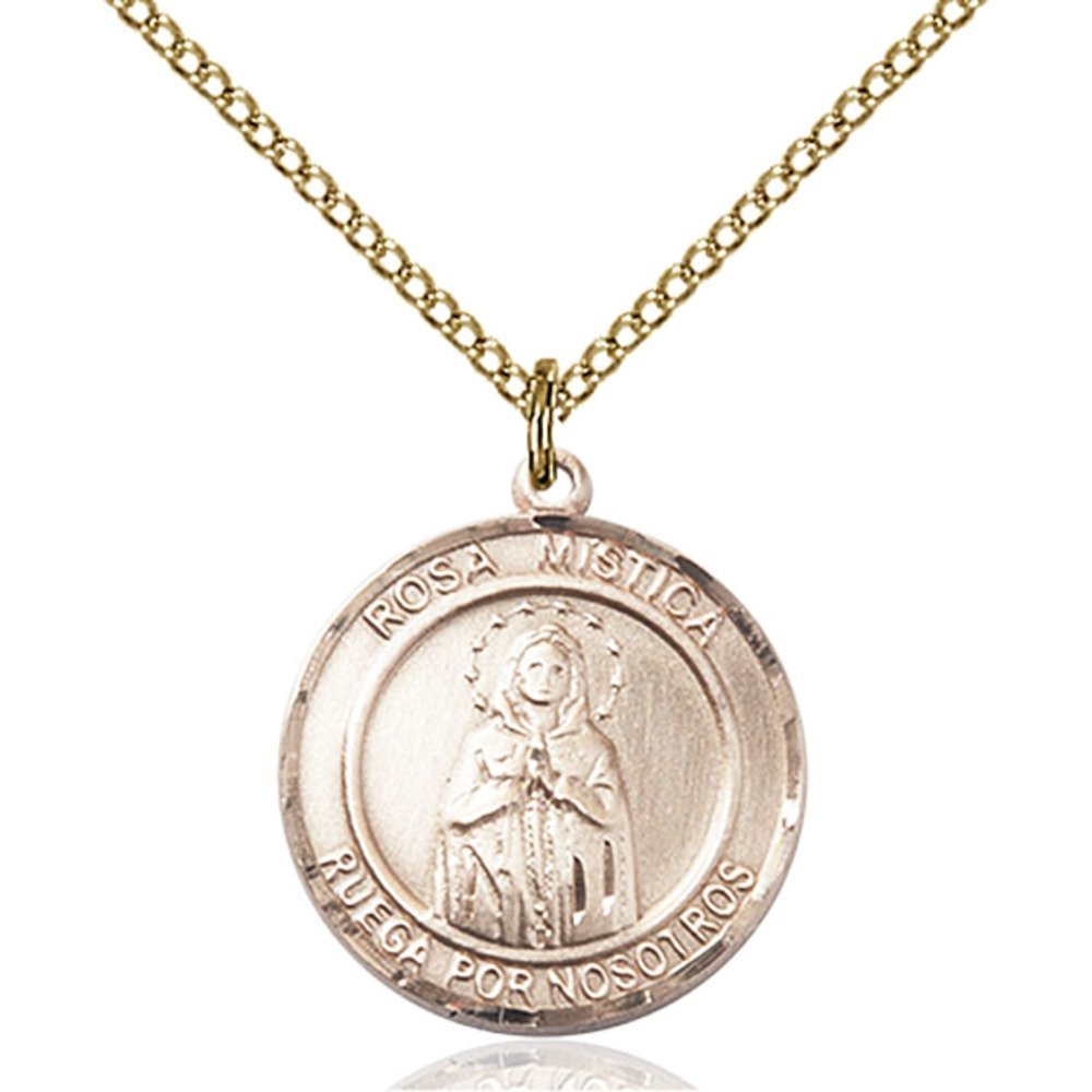Bonyak Jewelry Saint Medal Collection Gold Filled Our Lady of ROSA MYSTICA Pendant 3/4 x 5/8 inches with 18 inch Gold Filled Curb Chain
