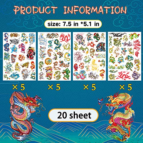 Ancient Dragon Tattoos Party Supplies Decorations Favors Chinese Fairy Dragon Waterproof Temporary Video Cartoon Stickers for Girls Boys Kids Class Activity (405pcs) - image 4