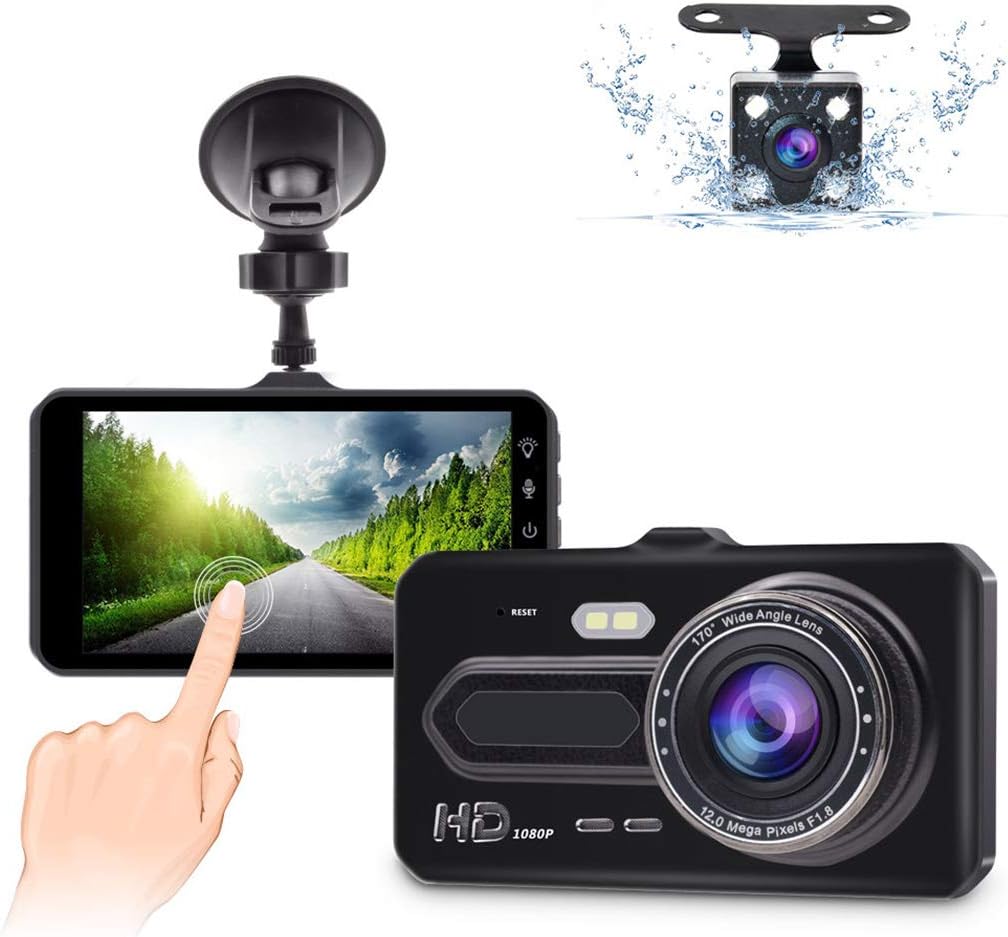 Dual Dash Cam Front and Rear,GEREE 1080p HD Car DVR Dashboard Camera Recorder with Night Vision, 4 inch IPS Touch Screen, 170 Super Wide Angle, G Sensor, Parking Monitor, Motion Detection, WDR