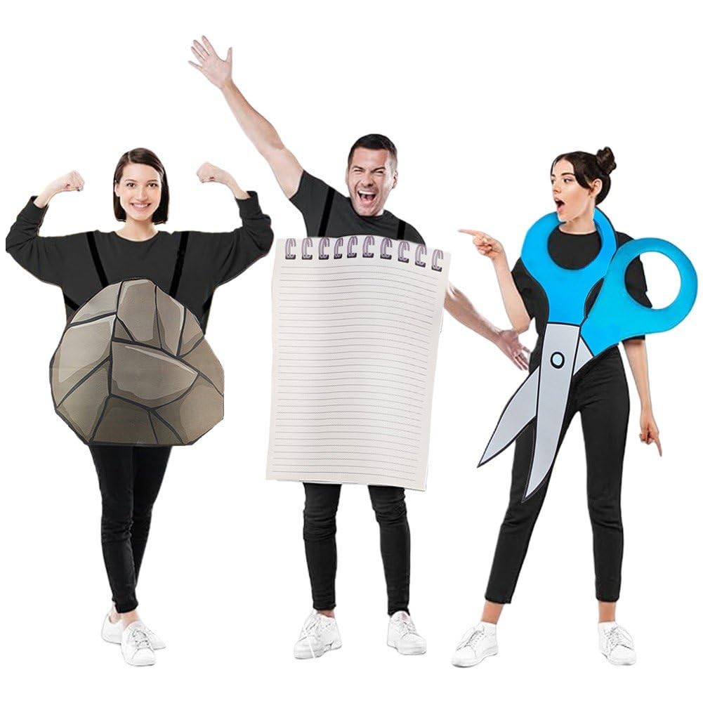 Luxylei Paper Scissors Halloween Costume Group Pack 3pcs Funny One-size Adult Outfits Multicolored Carnival Party Cosplay Outfits