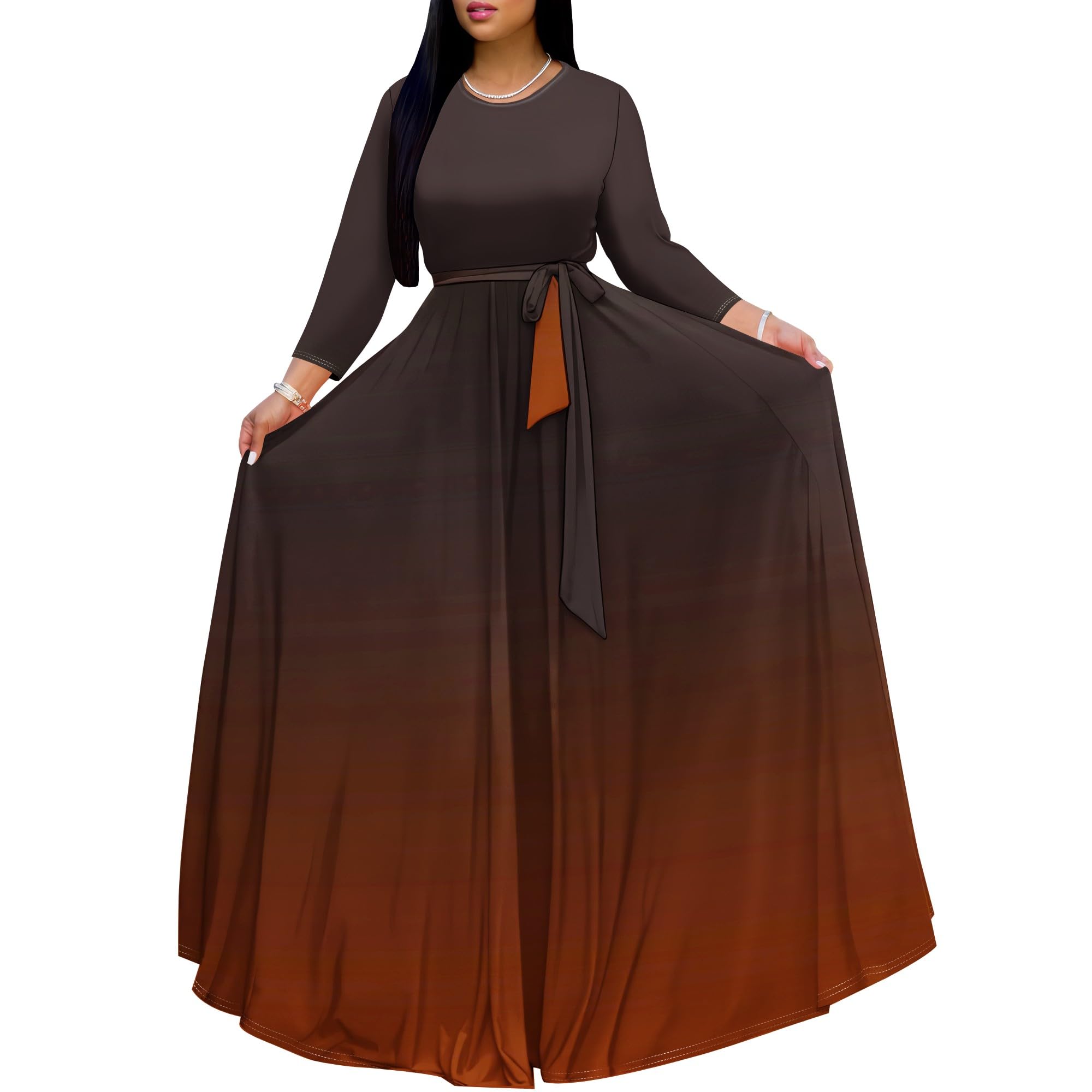 Wxcvrz Plus Size Dresses for Curvy Women Summer Casual Crewneck 3/4 Sleeve Leopard Print Wrap Floor Length Sundress with Belt