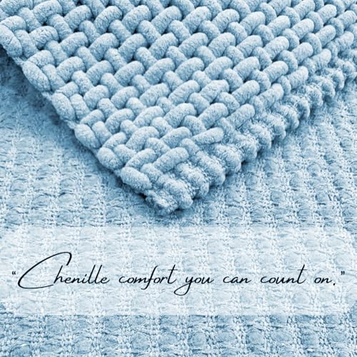 Image of SANMARINO Non Slip Chenille Bath Mat, Extra Soft Bathroom Mat, Super Absorbent Fluffy Bath Mats for Bathroom, Machine-Washable Quick Dry Bath Rug Foot Mat, 16 inchx24 inch, Blue