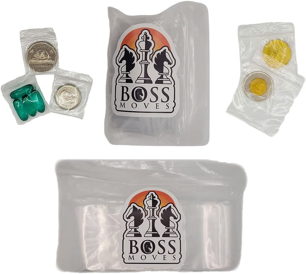 Boss Moves - Fuerte y fácil de usar mini bolsas con cremallera, 200 bolsas con cremallera de varios tamaños 1 x 1 pulgada (100) y 2 x 2 pulgadas