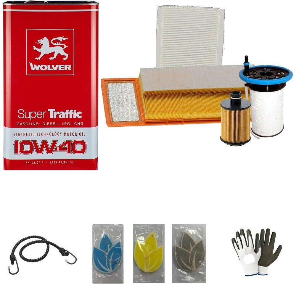 Revisión completa para coche de 4 l, aceite + filtro de aire + filtro de aceite + filtro de combustible + filtro de habitáculo compatible con Lancia Delta III 1.9 Multijet 16 V CV 105/120 (02/2008