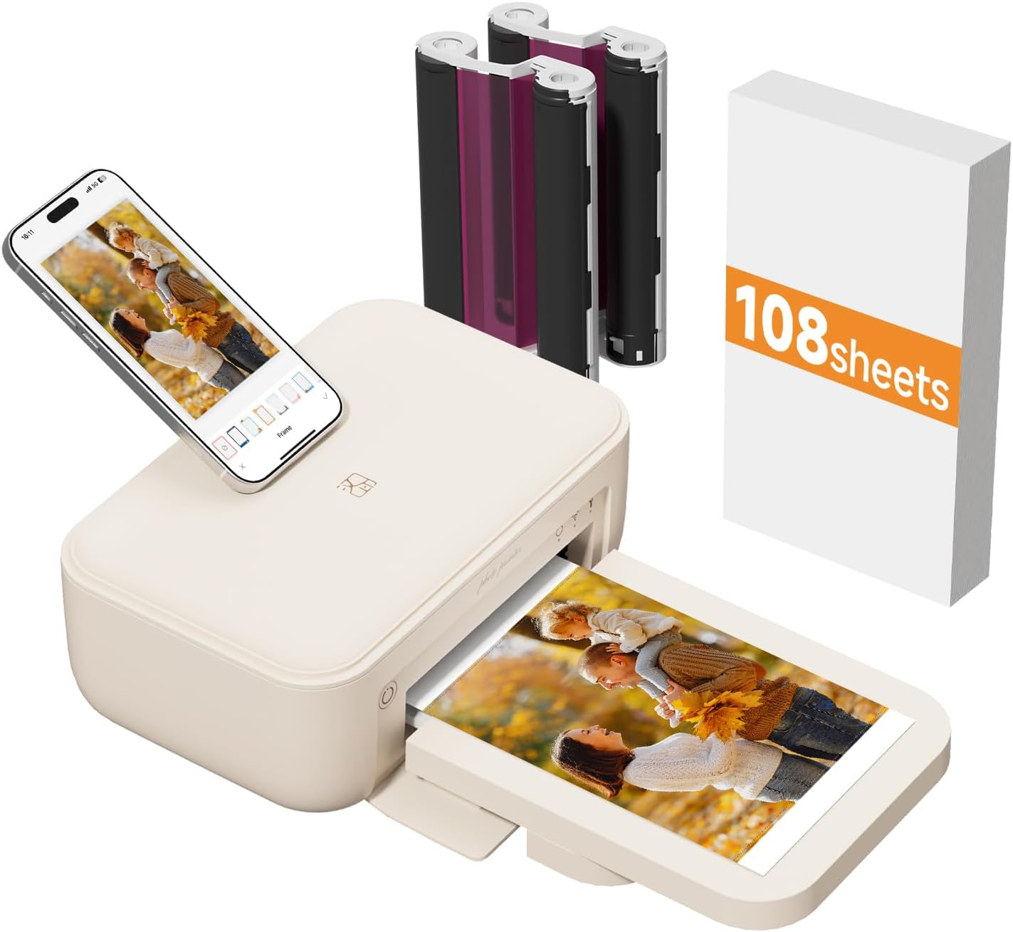 HPRT 4x6 Photo Printer, Full Color Instant Photo Printer for Phone/Laptop/MacBook/Home Use, Wi-Fi Connection, Thermal Dye-Sublimatio, AR Video Printing, +108 Sheets Photo Paper & 2 Ribbons