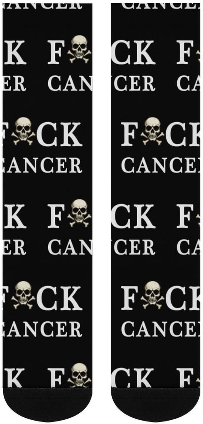 Fuck Cancer Skull And Crossbones Knee High Socks Athletic Long Stockings Sport Casual Crew Tube Sock Boot 46cm