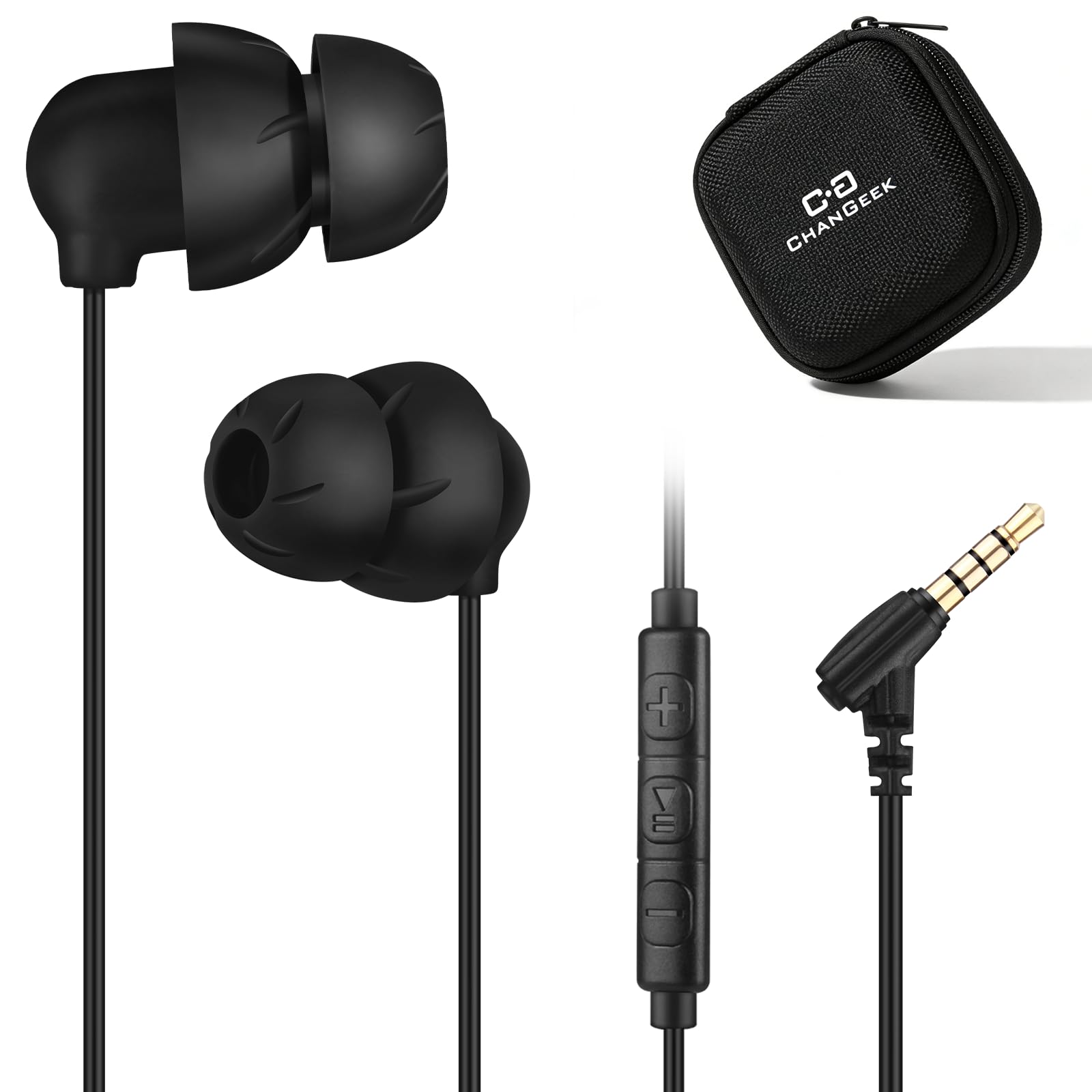 3 5mm Wired Sleep Earbuds Headphones with Microphone Soft Earphones for Sleeping Dual-Layer Noise Isolation HiFi Sound Ultra-lightweight