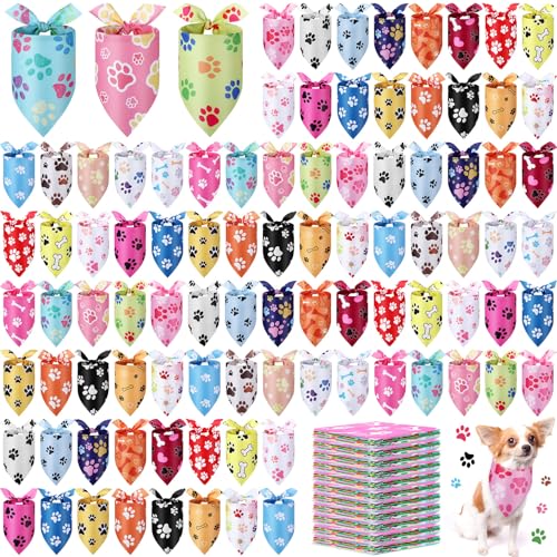Abbylike 200 Pcs Paw Print Dog Bandanas Bulk Soft Triangle Scarves for Pets Party Costume Doggie Walking Photo Props Bibs for Pets Shops Grooming Groomers Adoption Events Halloween Party Gifts