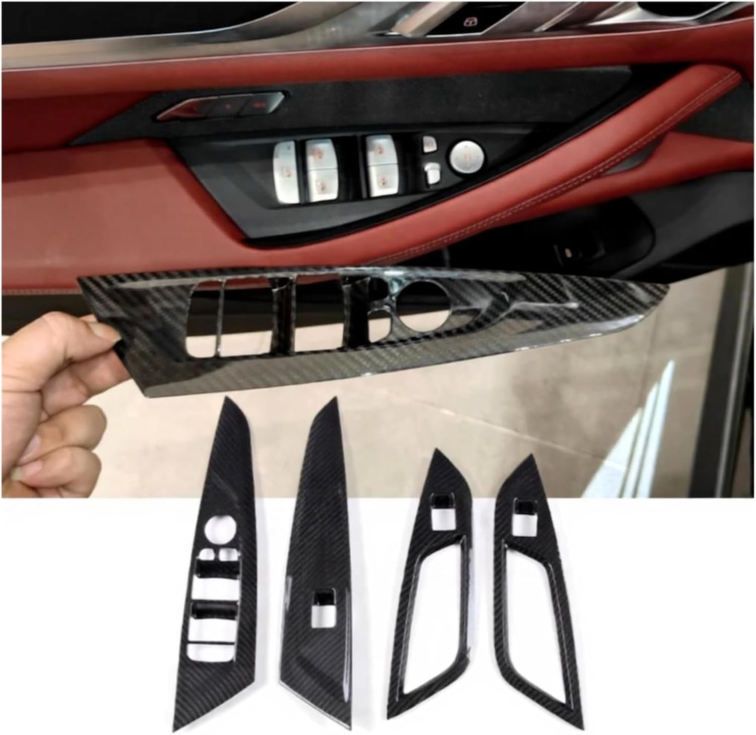 Real Carbon Fiber Compatible for BMW 4 Series G22 G23 G26 2020-2024 Car Interior Door Armrest Panel Window Glass Lift Button Switch Frame(2 Door Convertible)