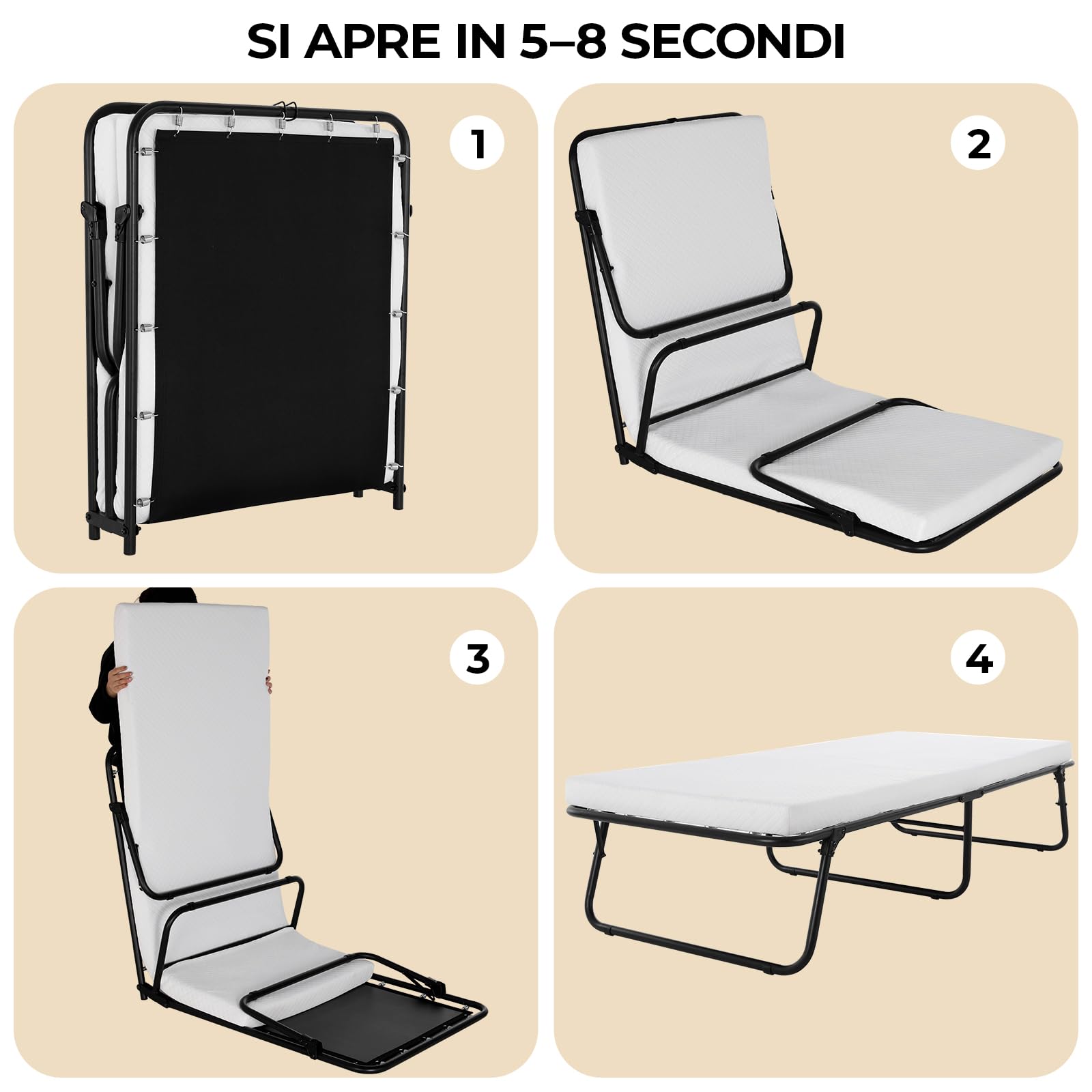 MAMIZO Letto Pieghevole Singolo 80x190 cm, Brandina Pieghevole con Materasso Memory Foam 7 cm, Letto Richiudibile per Ospiti, Letto Brandina Portatile,Ufficio,Casa di Riposo,Ospedale,30 pcs Molla