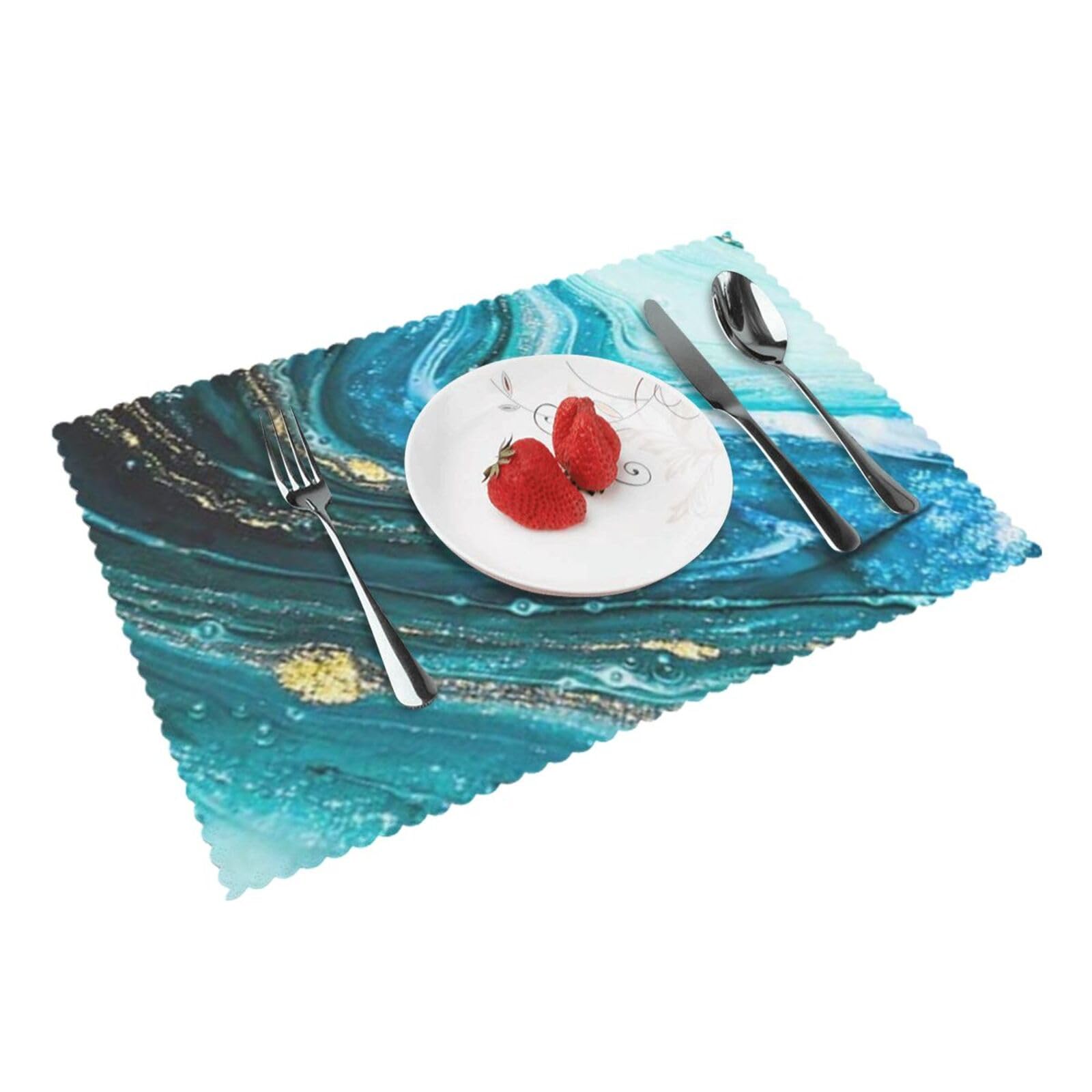 Turquoise Blue Gold Marble Printed Placemats Set of 4 PCS Washable Placemat for Kitchen Table Heat-resistant Table Mats 45x30 CM