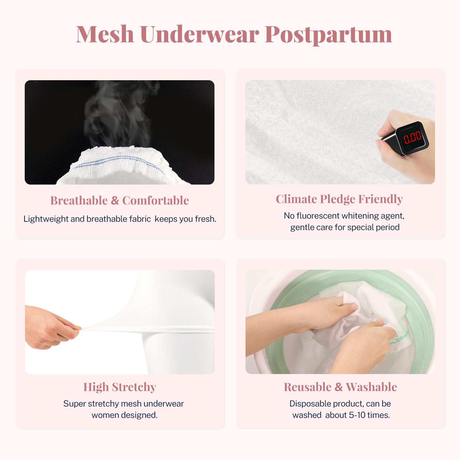 Ropa interior posparto de malla 10 unidades desechables C-Sección de malla de hospital Bragas de maternidad lavables Escritos después del nacimiento Ropa interior