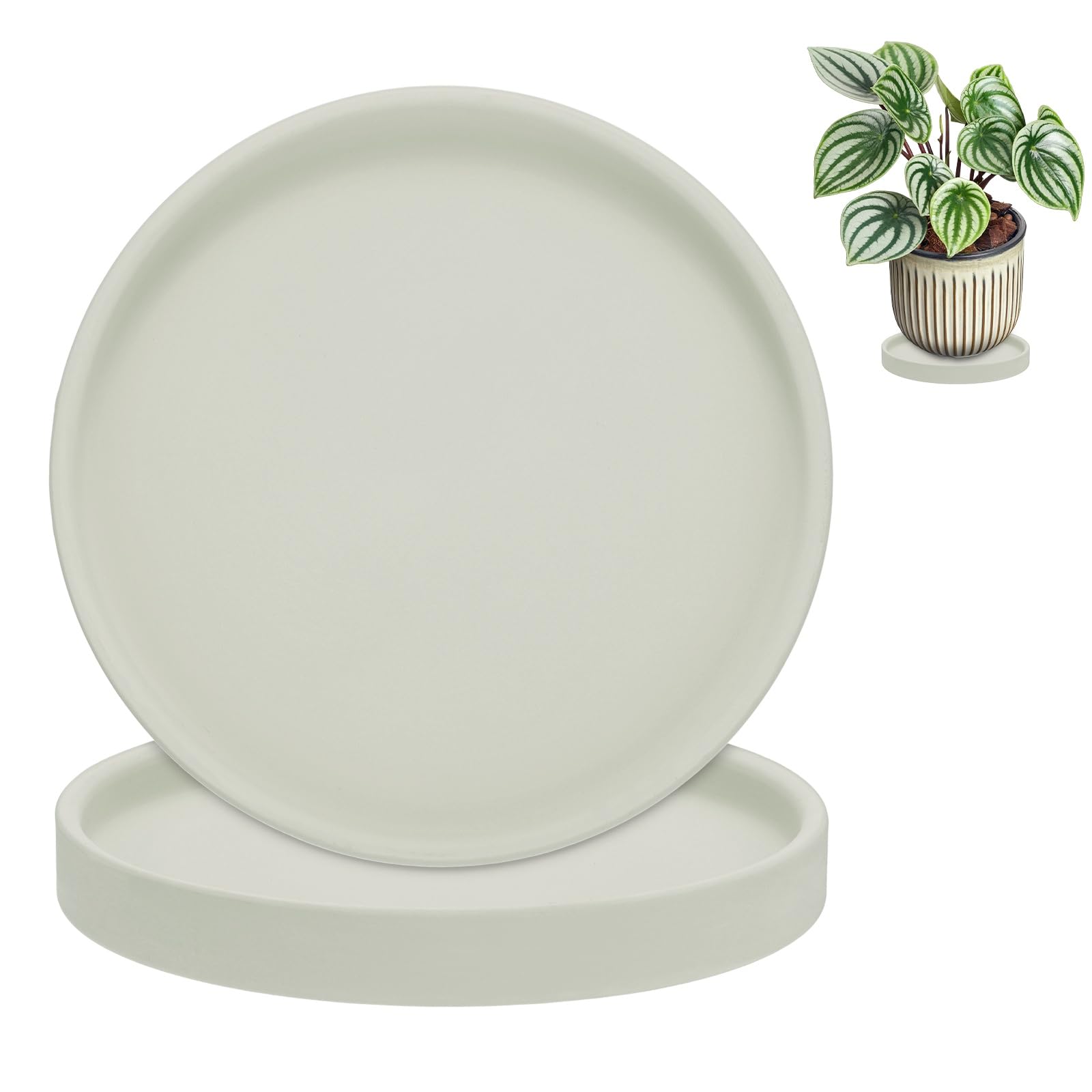 M METERXITY 2-Pack Plant Saucers 5.7in ID Ceramic Indoor/Outdoor, Gray