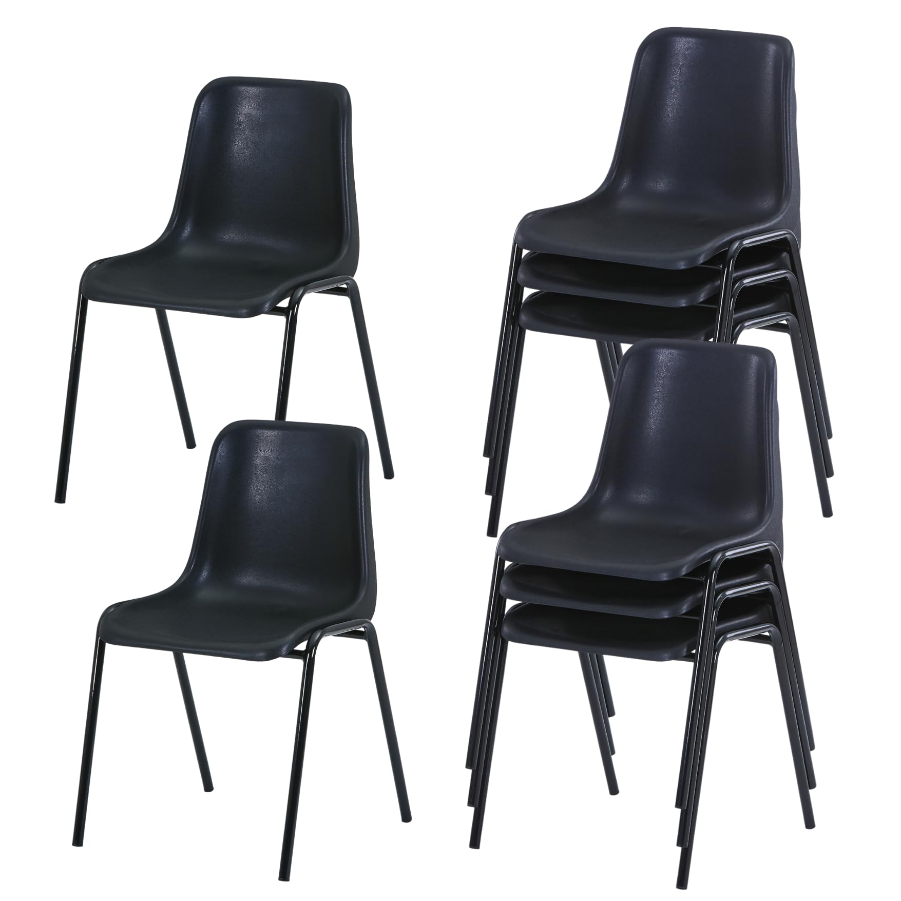 Durabull Black Plastic Stacking Chair - Indoor/Outdoor Seating for Home, Office, Classroom, Restaurant & Commercial Use - Steel Frame & Ergonomic Seat