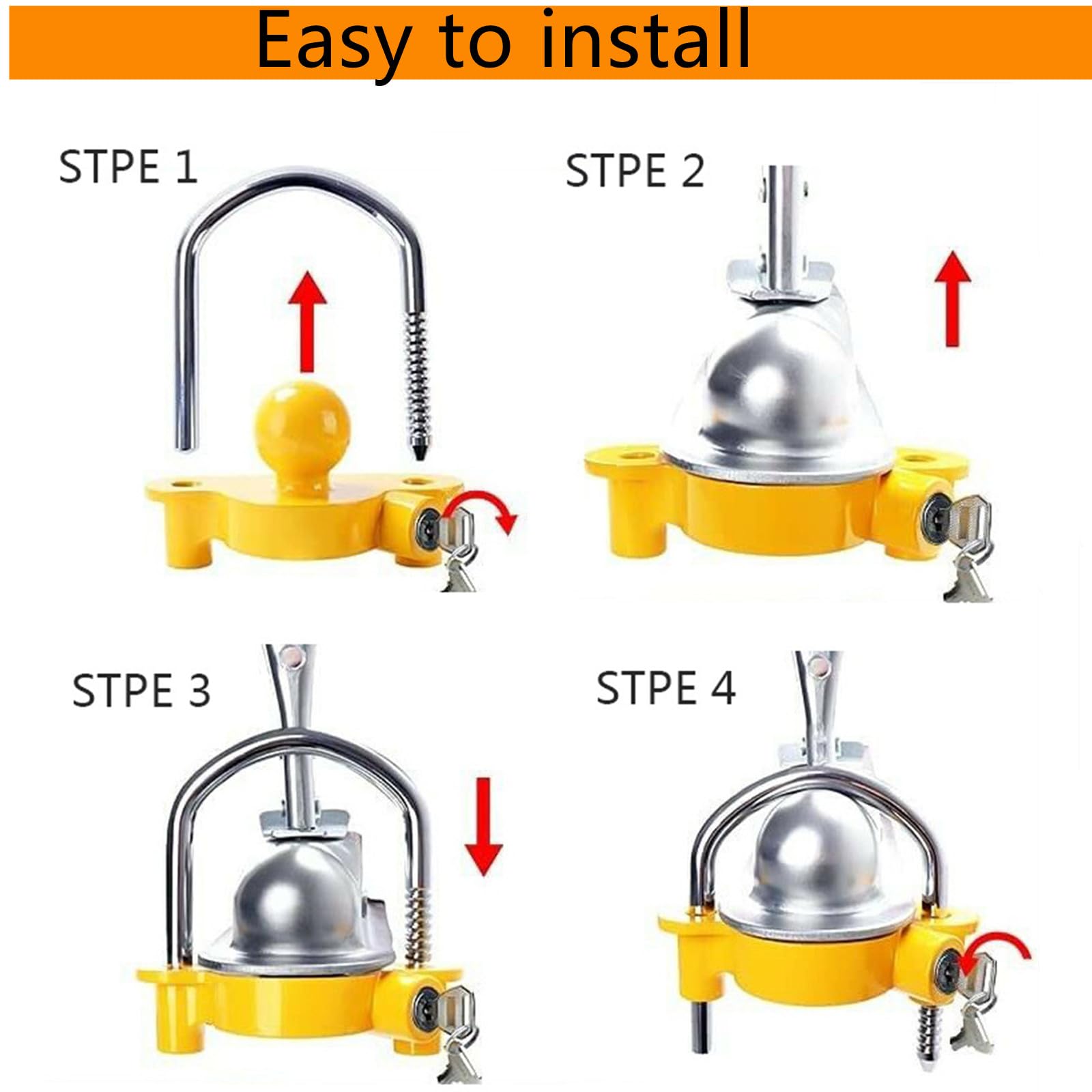 Candado para Enganche Remolque, fácil de Instalar,protección antirrobo, Accesorios Caravana Candado De Seguridad Remolques, Viene con 2 Llaves (Amarillo)