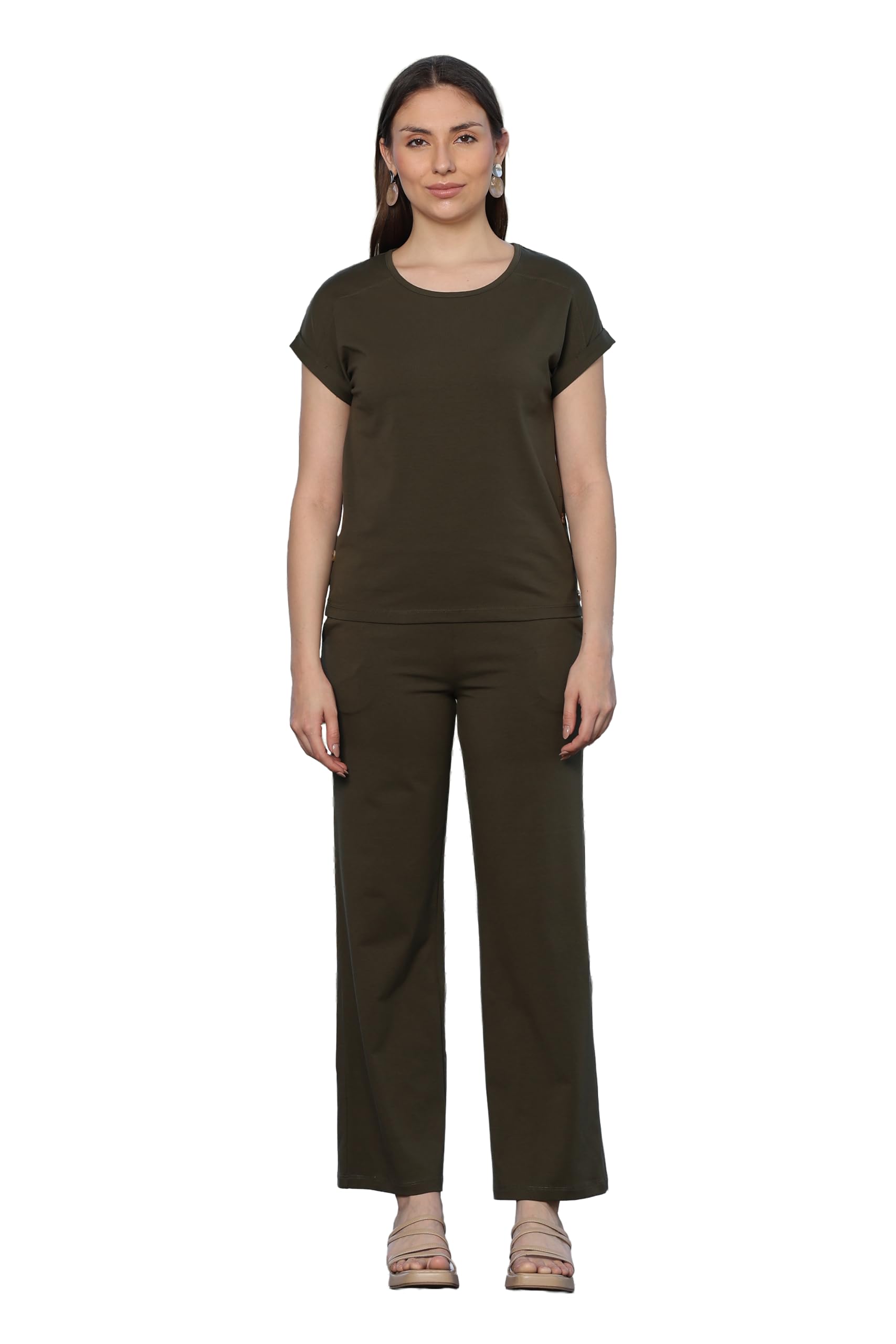 Women’s 100% Cotton Half Sleeve Co-Ord Set | Round Neck Top & Mid Rise Drawstring Bottom | 4 Pockets | Solid Color | Casual Wear | Machine Wash-image-16