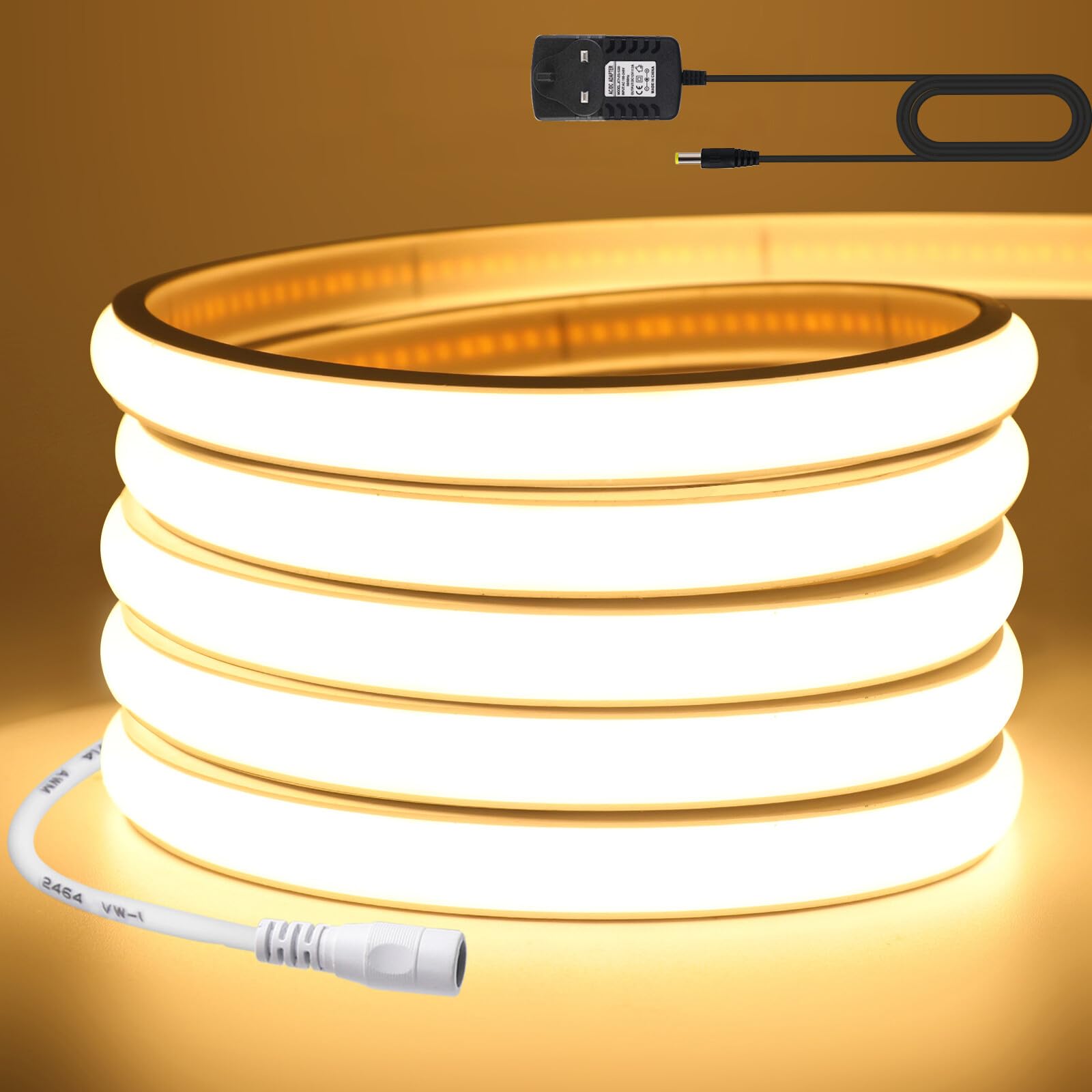 KAFULA 24V COB LED Neon Strip [14M, Warm White 3000-3500K],IP65 Waterproof Flexible,320 LEDs/m FCOB LED Fairy Light CRI85+,Cuttable Every 5cm,Kitchen Cabinet Bedroom Living Room Store Decoration