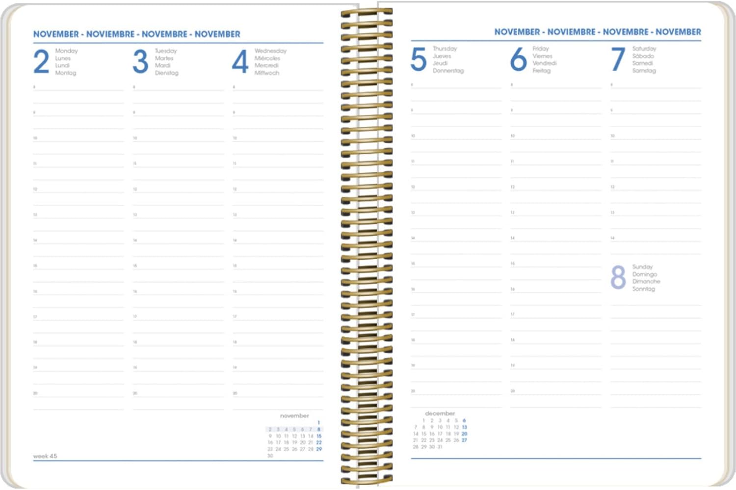 Calendar 2026 - Weekly Overview Vertical, Format A5 (15 x 21 cm), Multilingual Year Planner (DE, EN, FR, ES), Ring Bound, Cardboard Envelope with Transparent Protective Film - Sunset