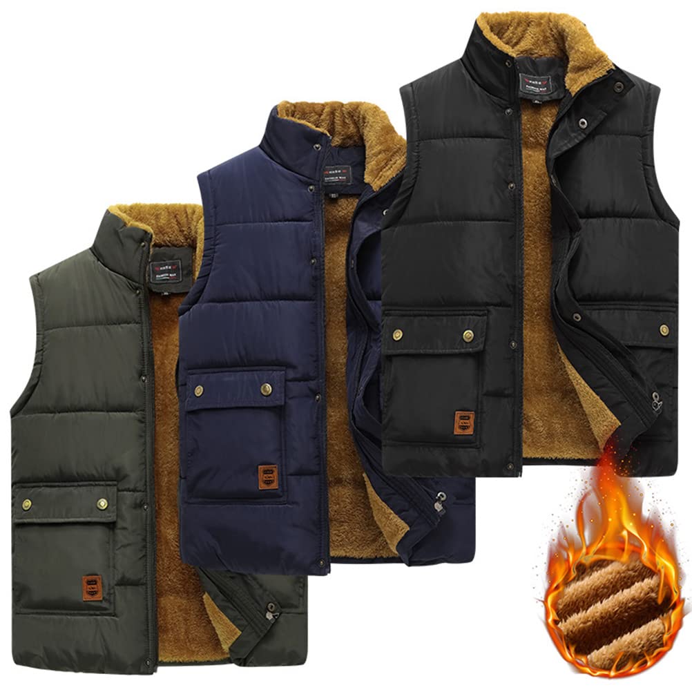 Gilet in Senza Maniche da Uomo Casual Tinta Unita Capispalla Fodera di Peluche Ispessimento Antivento Veste Caldo Collo Alto Gilet Giacca Multi-Tasca Cardigan Softshell Vest