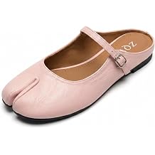 ZQW Women's Tabi Slides Split Toe Mary Jane Mules Backless Loafers Round Toe Slip-On Flats Comfortable Lightweight Casual Shoes for Daily Office Wear