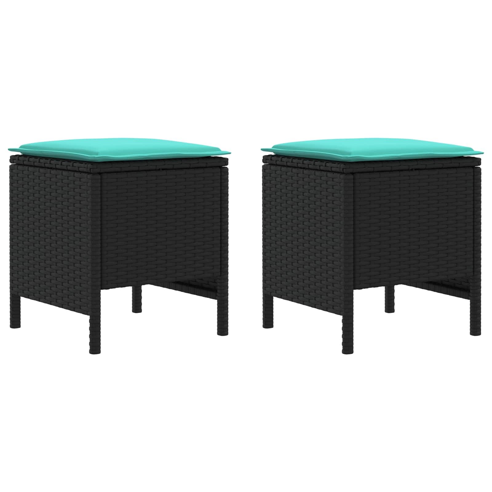vidaXL Poggiapiedi da Giardino 2 Pezzo Nero e Turchese 38 x 38 x 45 cm, Sgabello moderno in rattan, poggiapiedi compatto, arredo da giardino, accessorio per patio, uso interno, sedia versatile