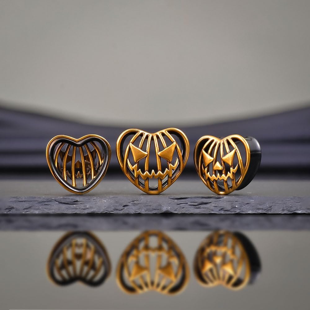 COOEAR Double Flared Eyelet Ear Tunnels, Skull Man and Lady Matched Gauges for Ears, Screw Back Plugs Stretchers.